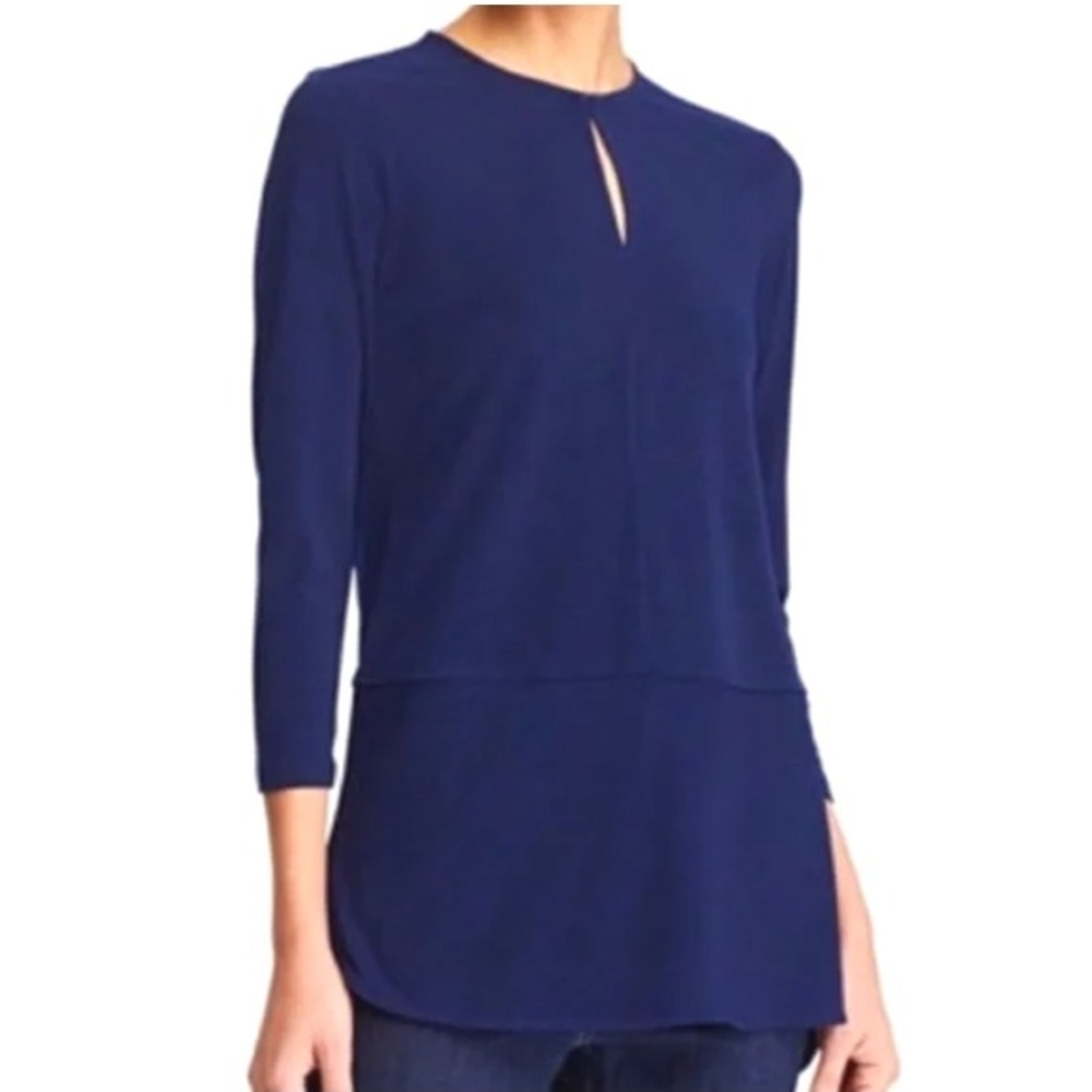 Lauren Ralph Lauren Blue Keyhole Neck 3/4 Sleeve Tunic Top Women's Size‎ Small